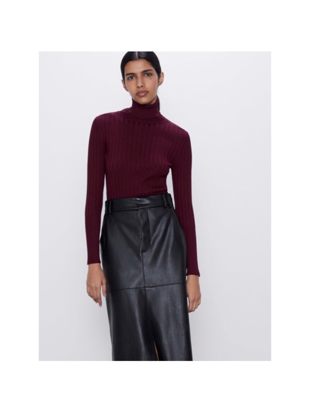 Zara Ribbed Turtleneck Sweater Burgundy